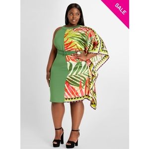 Plus Scarf Print Belted Bodycon Dress